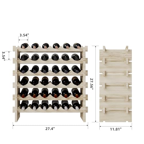 Modular Real Wood Wine Storage Racks - Stackable Free Standing Floor Wooden Wine Rack, Premium Wine Storage Rack Elegant Display and Organizing for Kitchen and Cellar 6 Tier 36 Bottles - WoodArtSupply