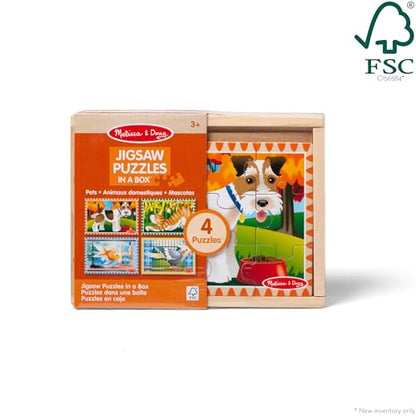 Melissa & Doug Pets 4-in-1 Wooden Jigsaw Puzzles in a Storage Box (48 pcs) - FSC Certified