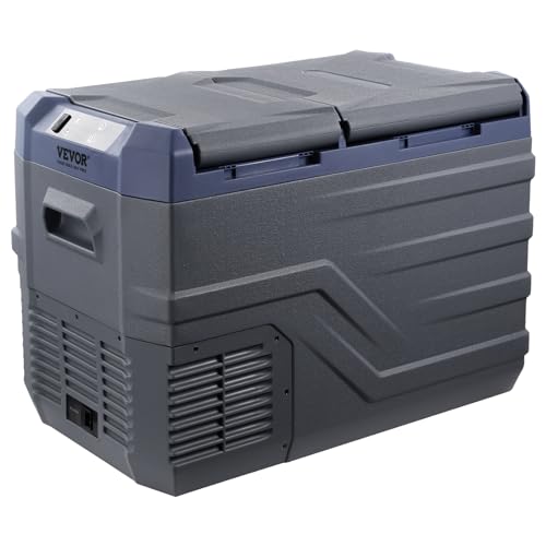 VEVOR NLS45, 12 Volt Car Refrigerator Fridge, 32 L Dual Zone Portable Freezer, -4℉-68℉ Adjustable Range, 12/24V DC and 100-240V AC Compressor Cooler for Outdoor, Camping, RV, Bule and grey VEVOR