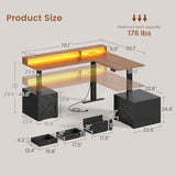 SEDETA Farmhouse L Shaped Standing Desk, 71" x 73" Height Adjustable Home Office Executive Desk with Drawers, Power Outlet, Monitor Stand, Sit Stand Table with Led Lights for Home Office, Black SEDETA