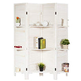 Giantex 4 Panel Room Divider with Shelve, Folding Privacy Screens, Wood Divider for Room Separation, 5.6 FT Foldable Wall Partition for Home Office Bedroom, White Giantex