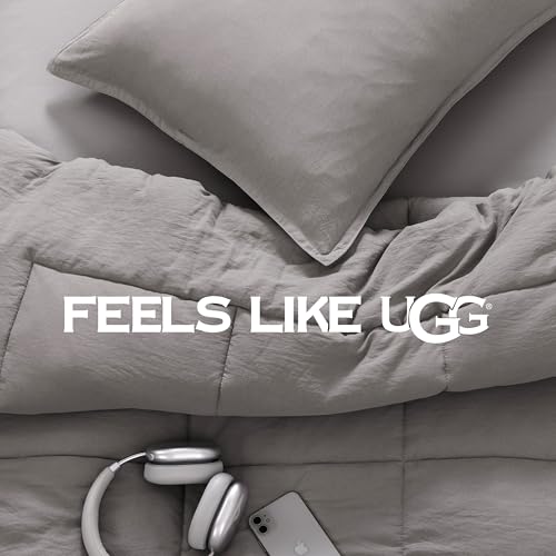 UGG Leonora Comforter Set with 1 Pillow Sham Lightweight Down Alternative Blanket Reversible All Season Washable and Hypoallergenic Bedding Set for College Dorm, Twin/Twin XL, Light Grey UGG