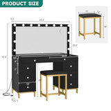 YITAHOME Makeup Vanity Desk with LED Mirror & Light, Large Makeup Table with 8 Drawers, Magnifying Glass, Power Outlets, Hairdryer Holder & Cushion Stool for Dressing Room, Black Vanity Set YITAHOME