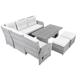 YOPTO 8-Piece Outdoor Furniture Couch Set,Rattan Patio Conversation Sectional Sofa Set with Adjustable Table,Recliners W/Extendable Side Tables & 2 Movable Ottomans,for Patio,Lawn,Backyard,Pool,Beige YOPTO