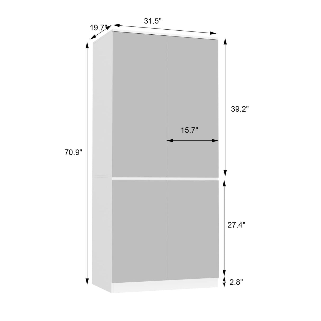 FAMAPY 4 Door Wardrobe Closet with Mirrors, Armoire Wardrobe Closet with Hanging Rod, Mirrored Armoire for Bedroom White (31.5”W x 15.7”D x 70.9”H) FAMAPY