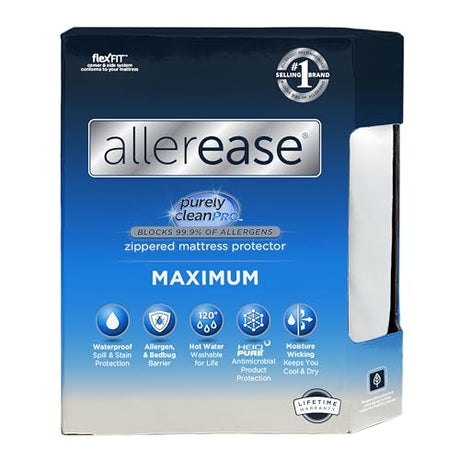 AllerEase Waterproof Mattress Protector, Maximum Allergy Mattress Protector, Full Mattress Cover Aller-Ease