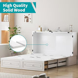 BALUS 63.4" W Queen Size Murphy Bed Cabinet with Tri-Folding Mattress and Storage Drawers, Modern Adults Chest Cube Cabinet Bed with Built-in USB Charging Station for Living Bedroom Apartment, White BALUS