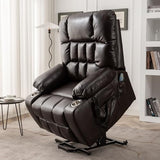 RHHVVR Oversized Power Recliner Chair for Big and Tall 400 LBS, 25.5" Extra Wide Electric Lift Chair with Heat and Massage, Dual Motor 180° Lay Flat Recliner Living Room Sofa, PU Leather Big Recliner
