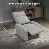 Lexicon Corduroy Pushback Recliner Chair Armchair Push Back Recliner, Solid Wood Frame and Metal Base, Easy Assembly Small Soft Single Sofa Accent Chair for Living Room/Office/Apartment, Light Grey