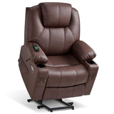 MCombo Large Power Lift Recliner Chair with Massage and Heat for Tall Elderly People, 3 Positions, Cup Holders, and USB Ports, Faux Leather 7516 (Large, Light Brown)