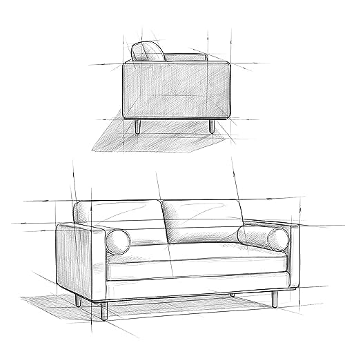 SIMPLIHOME Morrison 72-inch Wide Sofa in Caramel Brown Top Grain Genuine Leather, Mid-Century Modern-Style Loveseat for Living Room, Single Bench Cushion, Removable Back Cushions, 2 Bolster Pillows SIMPLIHOME