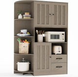 Gizoon 60.4" Farmhouse Kitchen Pantry Storage Cabinet with Doors and Adjustable Shelves, Large Kitchen Hutch with Drawers, Freestanding Cupboard for Dining Room, Living Room, Grey Gizoon