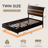 Einhomn Floating Bed Frame Twin Size with Led Headboard and Charging Station, Metal Platform Bed Base with Storage, Remote Control, Heavy Slats Support, No Box Spring Needed, Noise Free, Black Einhomn