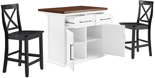 Crosley Furniture Bartlett Kitchen Island with Wood Top and X-Back Stools, White/Black Crosley Furniture