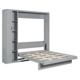 Harper & Bright Designs Queen Size Murphy Bed Wall Bed with Storage Shelves, Wardrobe and LED Lights, Space-Saving for Multipurpose Guest Room or Home Office, Gray Harper & Bright Designs