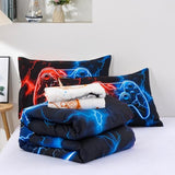 Meeting Story Full Size Bed in A Bag 5 Pieces Gaming Bedding Set for Boys RedBlue Gamer Comforter with Sheet Set for Kids Teen Cool Video Game Black Quilt Bedding Set(RedBlue) Meeting Story