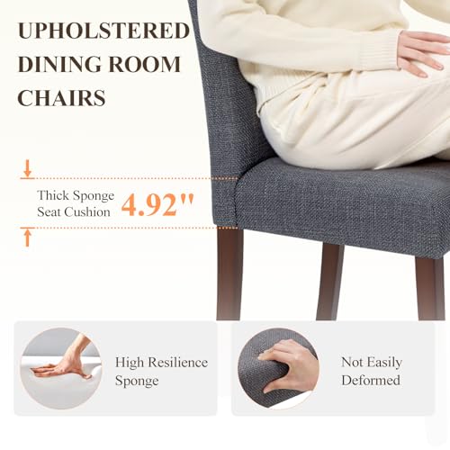 Upholstered Parsons Dining Chairs Set of 4, Modern Dining Room Chairs with Back, Fabric Kitchen Side Chairs with Wood Legs for Dinner Farmhouse Restaurant, Dark Grey MALOL