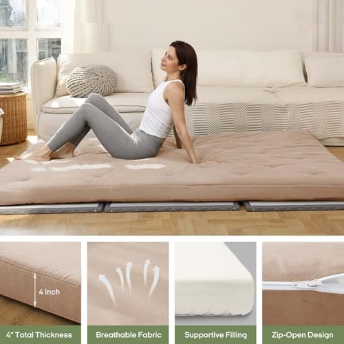 ZonLi Japanese Floor Futon Mattress 4" Thicken Tatami Mat Sleeping Pad 100% High Density Foam Foldable Dormitory Pad Tatami Mattress,for Floor Lounger Adult Pillow Bed Queen Size ZonLi