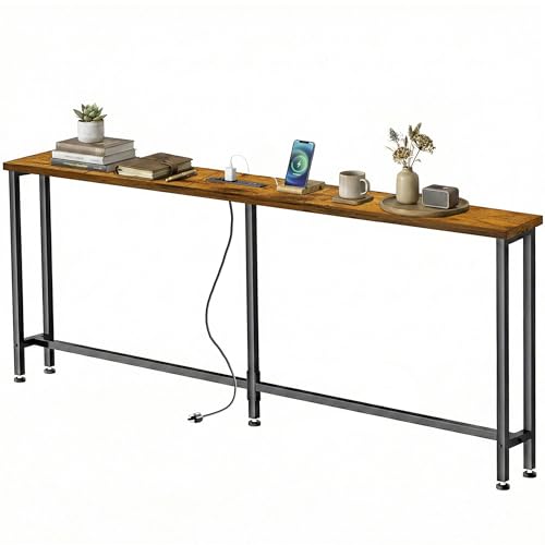 flevra 78" Narrow Sofa Table with Outlet (2 AC Outlets & 2 USB Ports), Behind Couch Table with Charging Station, Long Skinny Console Table for Living Room, Entryway and Hallway (Rustic Brown) flevra