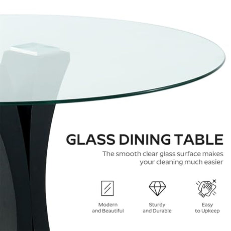 SIZOTA 5-Piece Dining Table Set with 47In Tempered Glass Table and 4 Velvet Upholstered Chairs, Modern Scandinavian Furniture for Dining Room Kitchen(Black) SIZOTA
