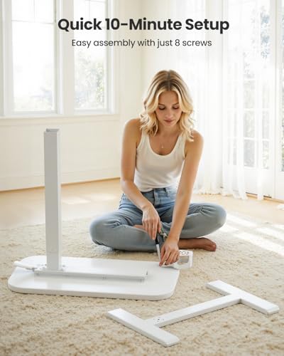 Marsail 28×16" Overbed Table with Wheels and 360° Cup Holder, Height-Adjustable Pneumatic Bedside Table, Mobile Computer Standing Desk for Home Office, White Marsail