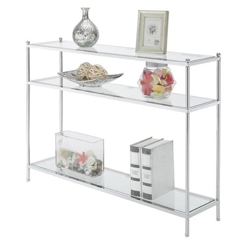 Convenience Concepts Royal Crest Glass Console Hall Table 42" - 3 Tier Modern, Contemporary Narrow Display Accent with Storage Shelves for Living Room, Entryway, Hallway, & Bedroom, Chrome Convenience Concepts