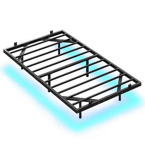 Hasuit Floating Bed Frame Twin Size with LED Lights, Metal Twin Floating Bed Frames for Kids, No Box Spring Needed, Easy to Assemble (Twin) Hasuit