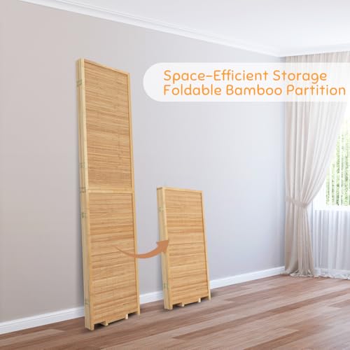 Bamboo Room Divider Folding Privacy Screens, Wall Divider for Room Separation, Portable Room Partitions and Dividers, 5.6FT Bamboo Mesh Woven Room Divider Panel (Brown, 4 Panel) JVVMNJLK