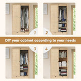 Brafab 74" Natural Rattan Woven Wardrobe Armoire Closet with Hanging Rod, Natural Wooden Armoires Storage Cabinet with Large Drawers and Adjustable Shelves, Tall Freestanding Wooden Closet for Bedroom Brafab