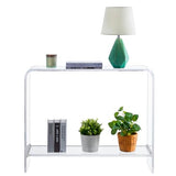 MyGift Premium 15mm Clear Acrylic Entryway Console Table with Bottom Display Shelf, 2 Tier Living Room Sofa Back Storage Shelves Modern Luxury Home Decor MyGift