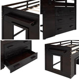Merax Twin Wooden Loft Bed，Wood Bedframe for Kids Teens， Adults Bedroom with Cabinet, Shelf, Stairs, Espresso Merax