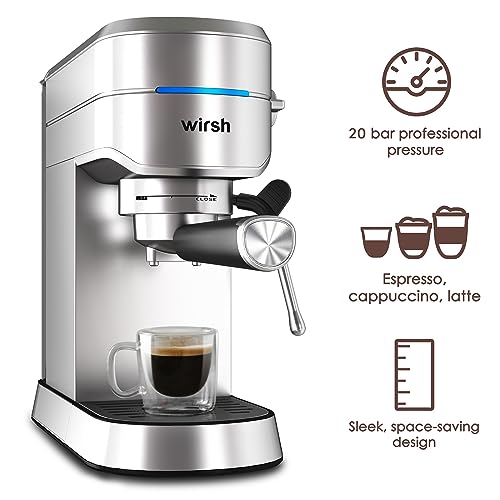 wirsh Espresso Machine,20 Bar Espresso Maker with Commercial Steamer for Latte and Cappuccino, Expresso Coffee Machine with 42 oz Removable Water Tank,Stainless Steel (Home Barista) wirsh