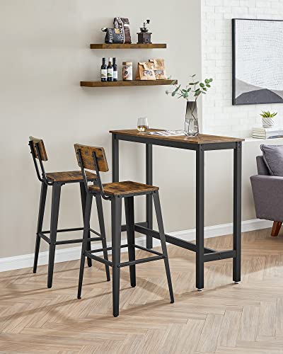 VASAGLE Industrial Style Set of 2 Backed Bar Stools with Steel Frame in Rustic Brown and Black - WoodArtSupply