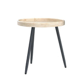 LITA Log Desktop Round Side End Table, Indoor Outdoor Wooden Tray Nightstand Table with Metal Stand for Living Room Bedroom Office Small Spaces (M) LITA