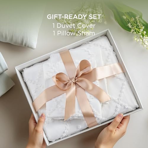 Bedsure Boho Twin Duvet Cover Size - White Breathable & Soft Boho Bedding, Machine Washable Comforter Cover for All Seasons, Includes 1 Duvet Cover 68"x90" with 1 Pillow Sham & Zipper Closure Bedsure