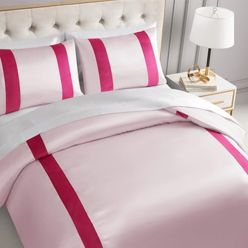 Juicy Couture Velvet Stripe on Satin Pink Twin/Twin XL Comforter Set - 2 Piece Luxury Bedding Ensemble Juicy Couture