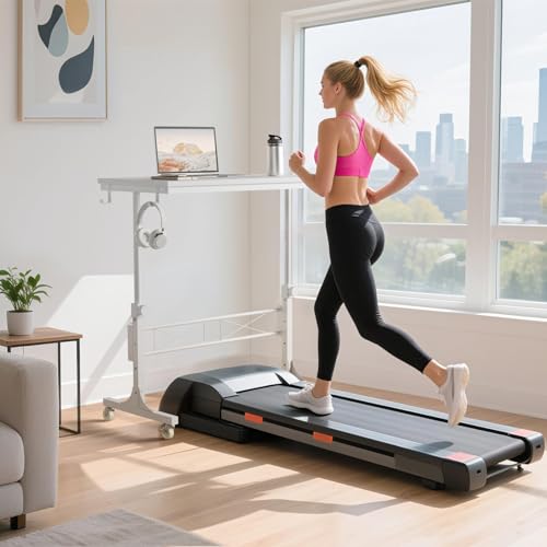 WINAZ Small Portable Treadmill Walking Pad Desk on Wheels, 32 Inch White Adjustable Height Mobile Rolling Standing Teacher Desks, Couch Sofa Side Laptop Stand Up Table for Bedroom, White WINAZ