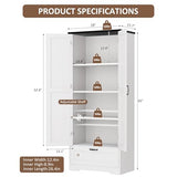 Vongrasig Kitchen Pantry Storage Cabinet with Barn Doors, Drawer and Adjustable Shelves, 4-Tier Tall Rustic Wood Cupboard Locker for Kitchen, Dining Room, Living Room, Bathroom, (White) Vongrasig