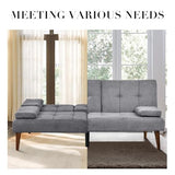 COLAMY Futon Sofa Bed-Fabric Small Futon Couch, Futon Lounge Sofa, Futon Convertible with 2 Cup Holders, Removable Soft Armrest, Adjustable Backrest for Dorm/Bedroom/College Lightgrey COLAMY