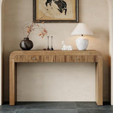 BSYEIO 54.3" Curved Console Table with Fluted Drawer, Rustic Entryway Table and Thick Legs, Sturdy Sofa Table for Hallway & Living Room Wood (Natural) BSYEIO