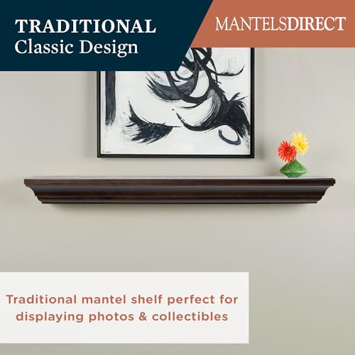 MANTELSDIRECT 72 Inch Floating Fireplace Mantel Wood Shelf in Chocolate - Colton from Mantels Direct | Wooden Rustic Wall Shelf Perfect for Décor and Electric Fireplaces