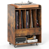 Giantex Record Player Stand, Rolling Turntable Stand with Drawer & Lockable Wheels, Record Player Table Holds Up to 150 Albums, Vinyl Record Storage for Living Room Bedroom, Rustic Brown Giantex