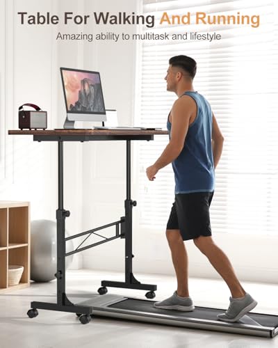 Small Standing Desk Adjustable Height, Mobile Stand Up Desk with Wheels, 32 Inch Portable Rolling Desk Small Computer Desk, Portable Laptop Desk Standing Table Rustic - WoodArtSupply