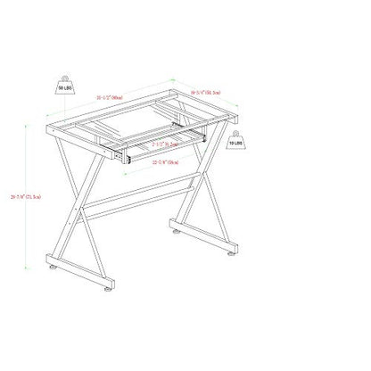 Walker Edison Metal and Glass Work From Home Laptop Computer Gaming Desk with Slide In Keyboard Tray Home Office, 31 Inch, Silver - WoodArtSupply