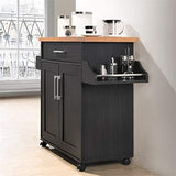 Pemberly Row Contemporary Wood Kitchen Island with Spice Rack in Black/Beech Pemberly Row