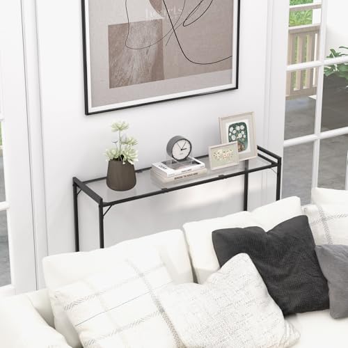 Livofloral 40.6" Tempered Glass Console Table for Entryway, Narrow Console Tables with Storage, Hallway Table for Entryway, Living Room, Black Sofa Tables Behind Couch, Modern Style, Easy Assemble Livofloral