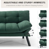 SoarFlash 67 Inch Futon Double Sofa Bed, 2 in 1 Velvet Loveseat Sofa with Adjustable Backrest Memory Foam for Living Room Bedroom Office Apartment Compact Couch(Green) SoarFlash