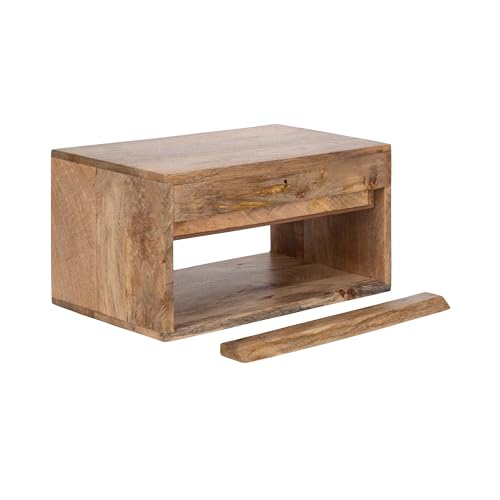 Kate and Laurel Reid Ribbed Wooden Tiered Floating Side Table, 18 x 10 x 9, Natural Wood, Modern Rectangular Mango Wood Floating Nightstand with Drawer for Bedroom Storage or Living Room End Table Kate and Laurel
