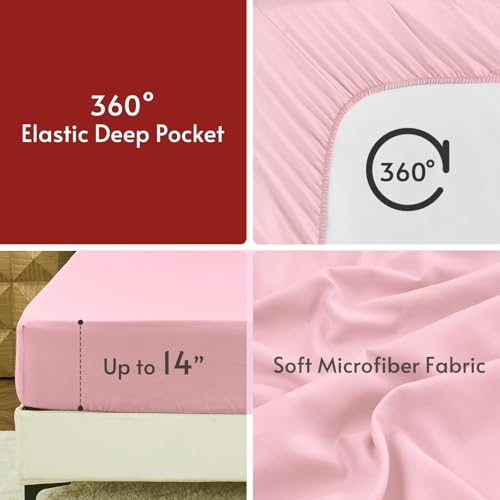 MUXHOMO 7 Pieces Full Comforter Set, Reversible Bed in a Bag Full Size, All Season Bedding Set with Comforter, Flat Sheet, Fitted Sheet, Pillowcases & Shams, Hot Pink & Baby Pink MUXHOMO