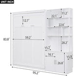 MERITLINE Full Murphy Bed with Cabinet and Storage Shelves, Wood Hideaway Murphy Wall Bed with Storage Bookcase for Adults (White,Full) MERITLINE